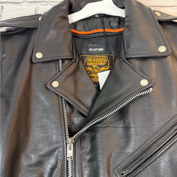 Men’s Milwaukee Brando Classic Black Leather Motorcycle Jacket SH1011 Size XL - Picture 7 of 15